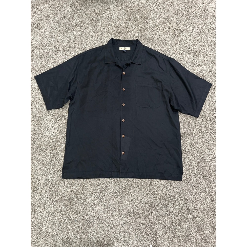 Tommy Bahama Mens XL Black Silk Cotton Herringbone Short Sleeve Camp Shirt